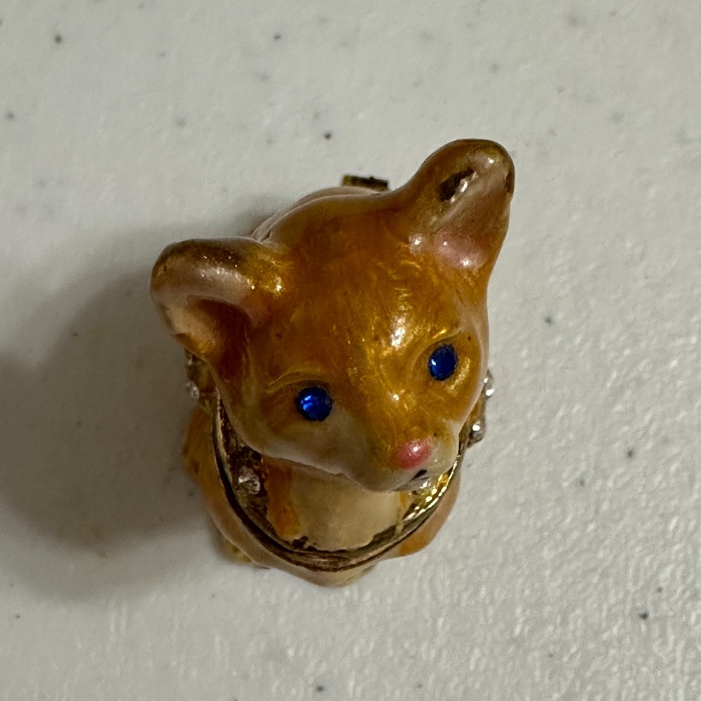 Enamel Rhinestone Cat‎ Trinket Box Magnetic Hinged Miniature Figurine Tabby 2" - Picture 6 of 8